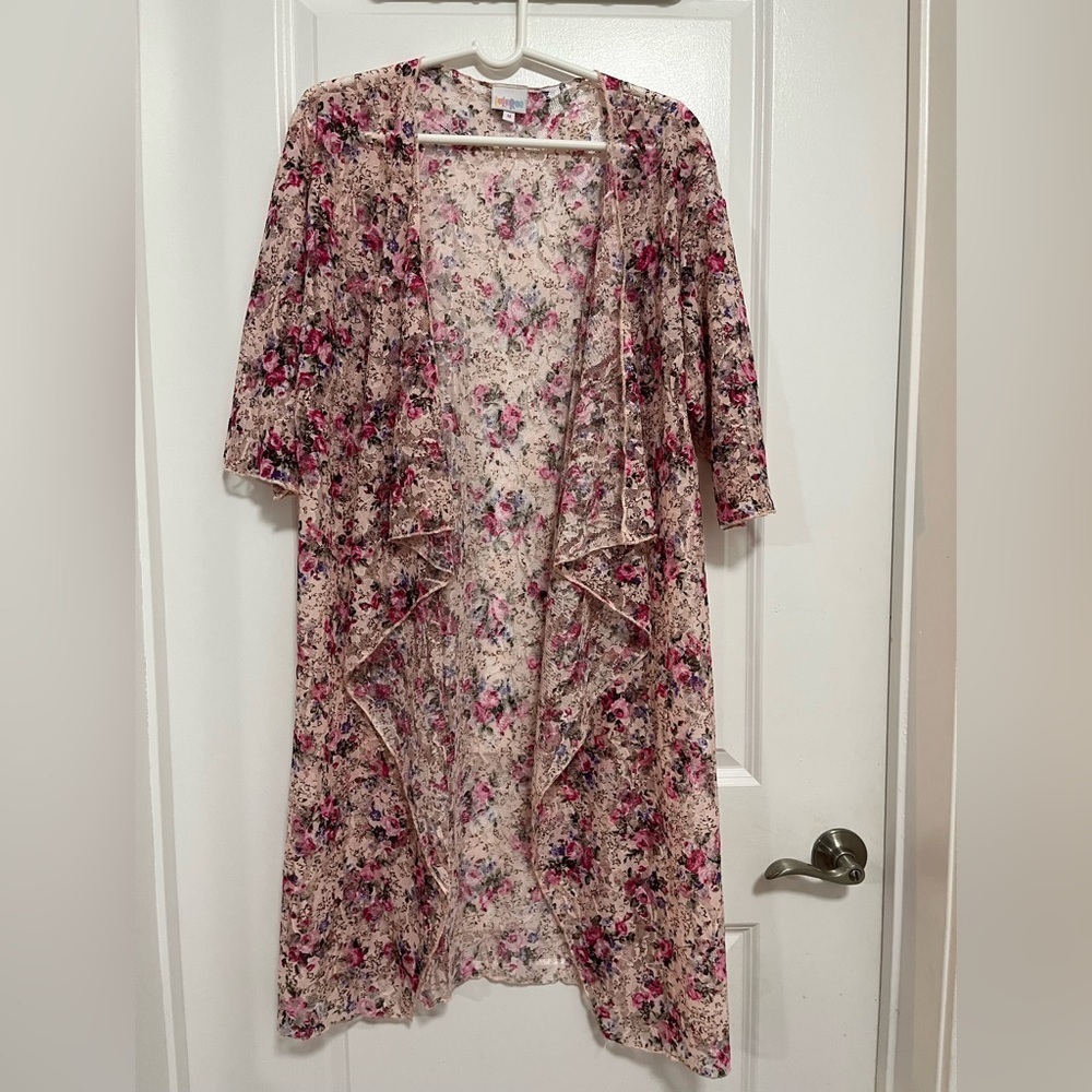 LuLaRoe Floral Lace Duster Kimono Cardigan Size M - Picture 2 of 8